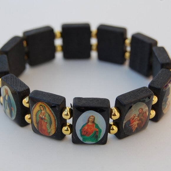 Saints Bracelet,Catholic Christian Bracelet,Wood Bracelet,Wooden - Picture 2 of 2